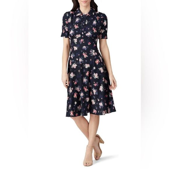 Alexia Admor Dresses & Skirts - Alexia Admor Emery Navy Blue Floral Short Sleeve Shirt Dress